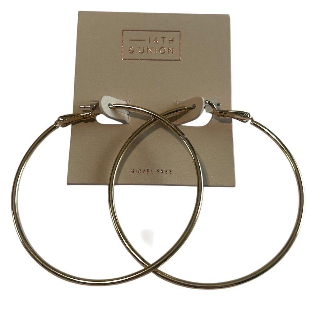 14th & Union Gold Tone Hoop Earrings Nickel-Free Secure Lock Back